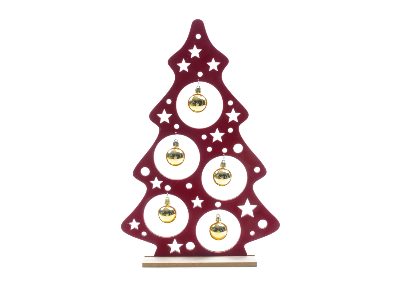 Albero in legno rosso con palline oro 30x6xh.45cm