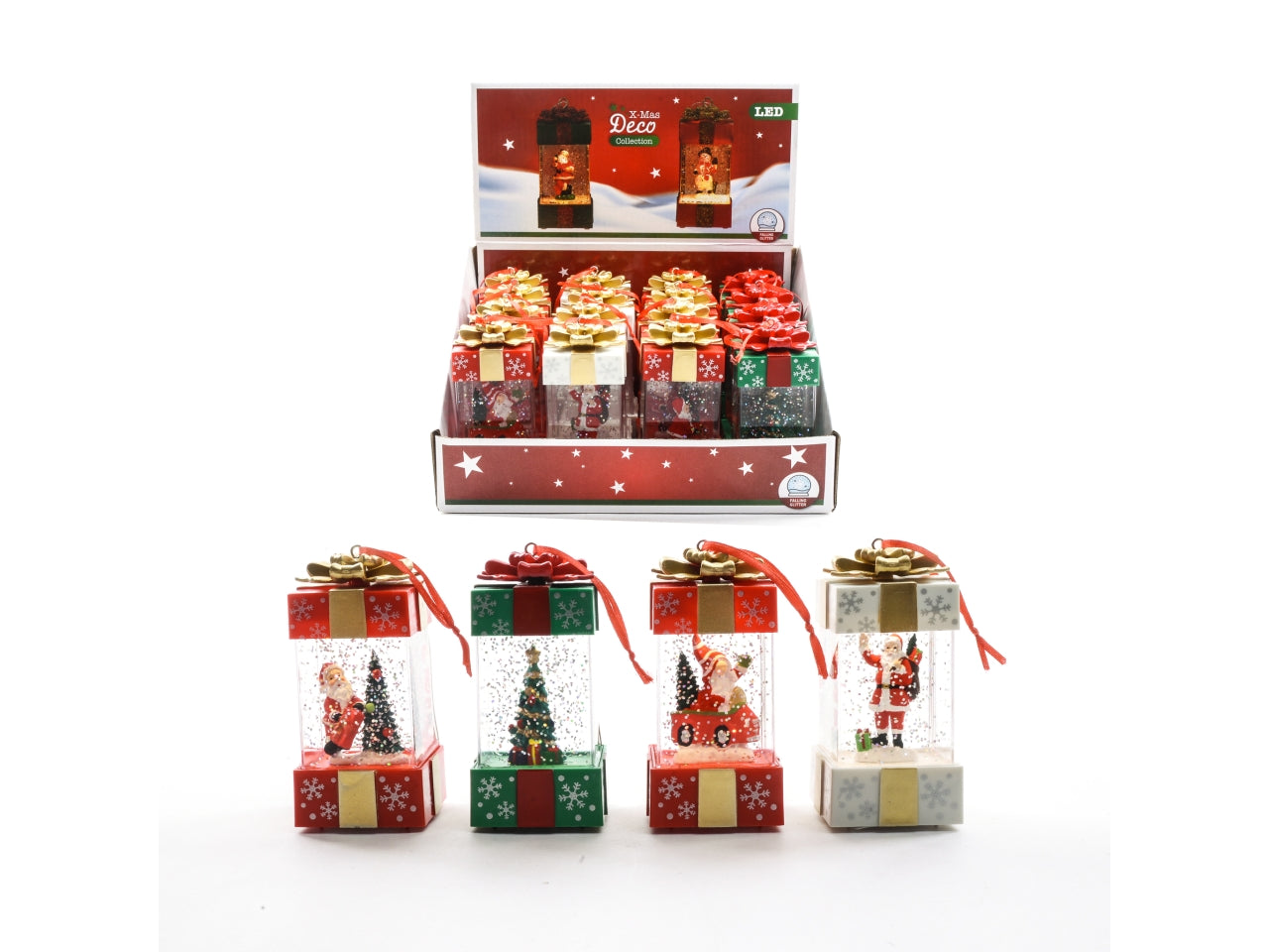 Pacco regalo con acqua e luci a batteria 5x5xh.12cm colori assortiti