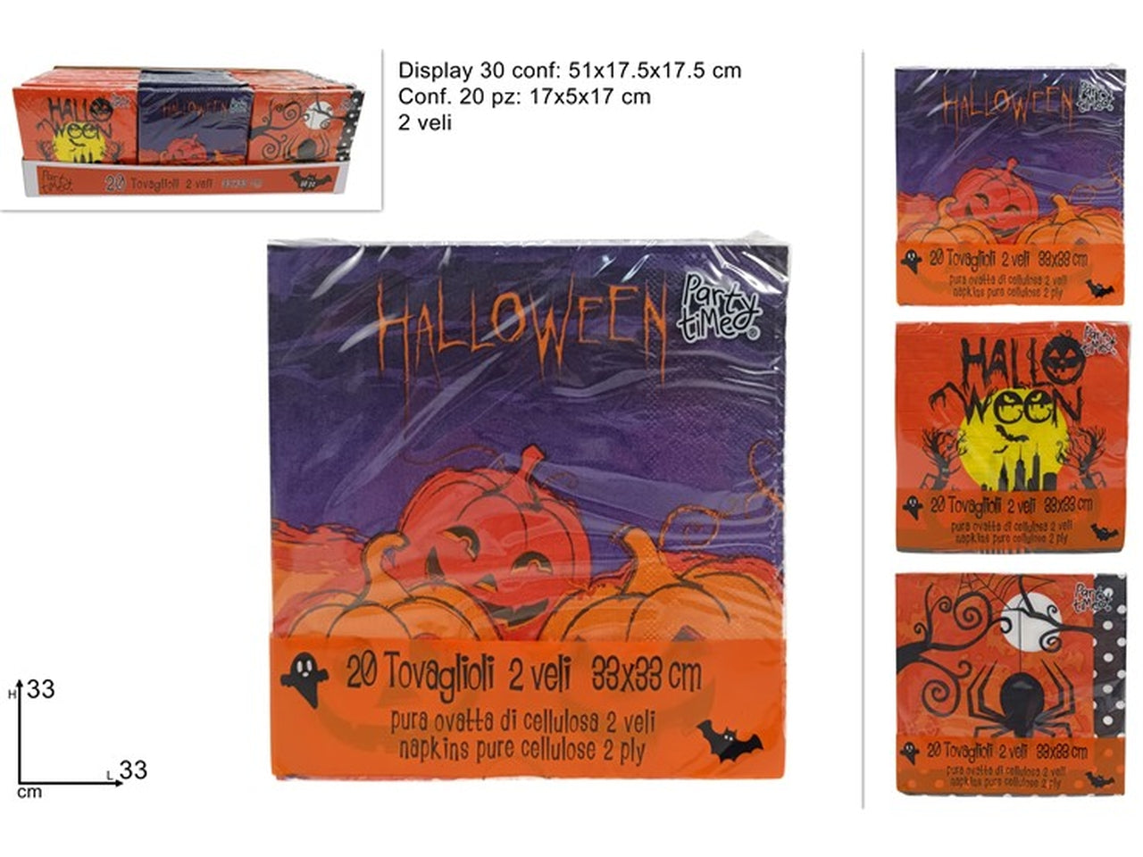 Tovaglioli halloween 33x33cm 20 pezzi assortiti