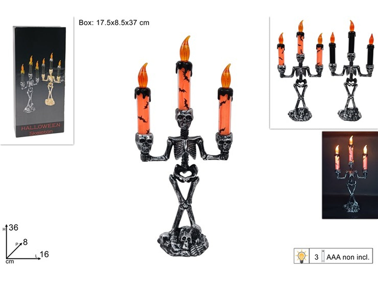 Scheletro con 3 candele assortiti