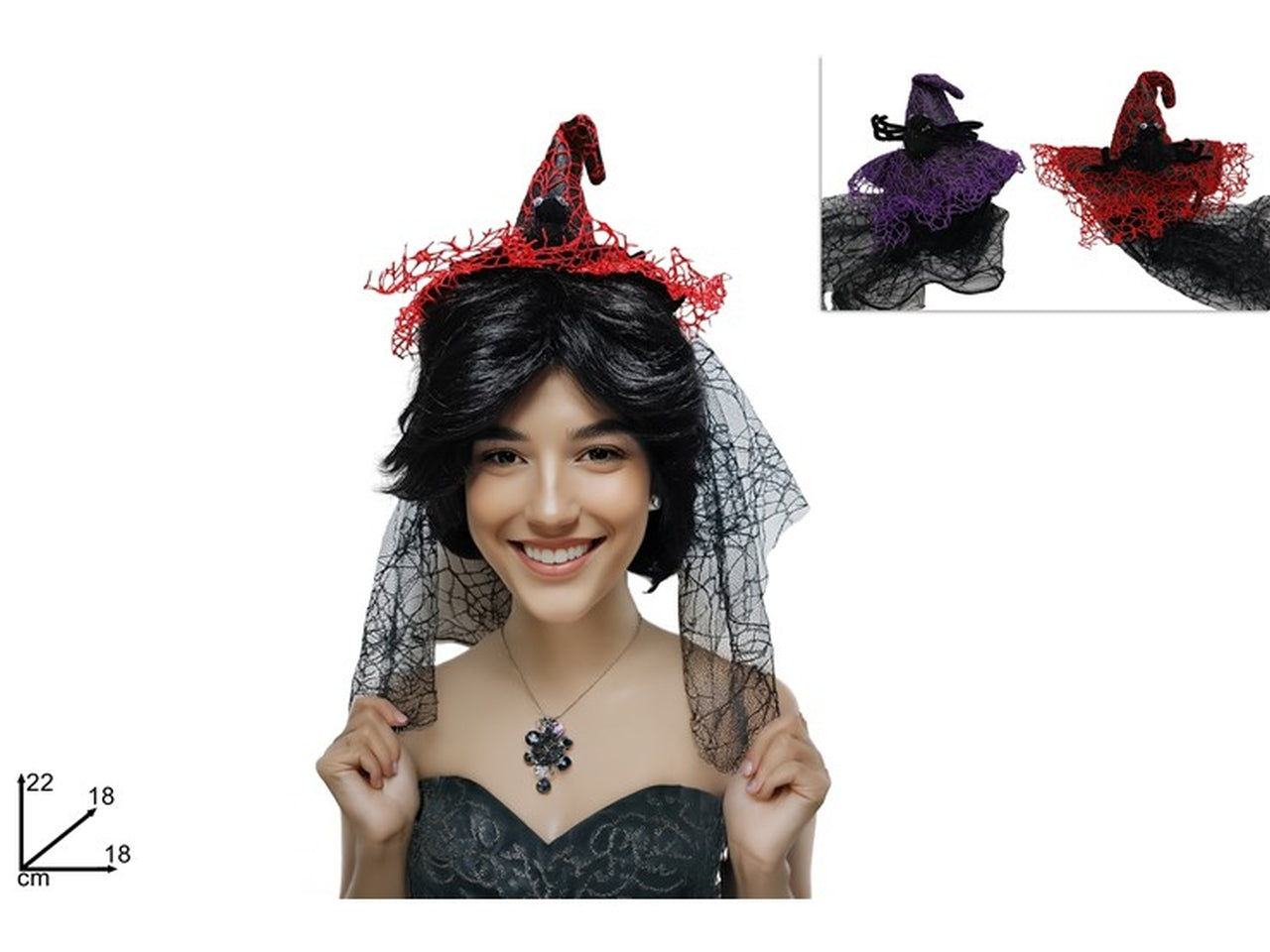 Cerchietto cappello con velo e ragno 2 colori
