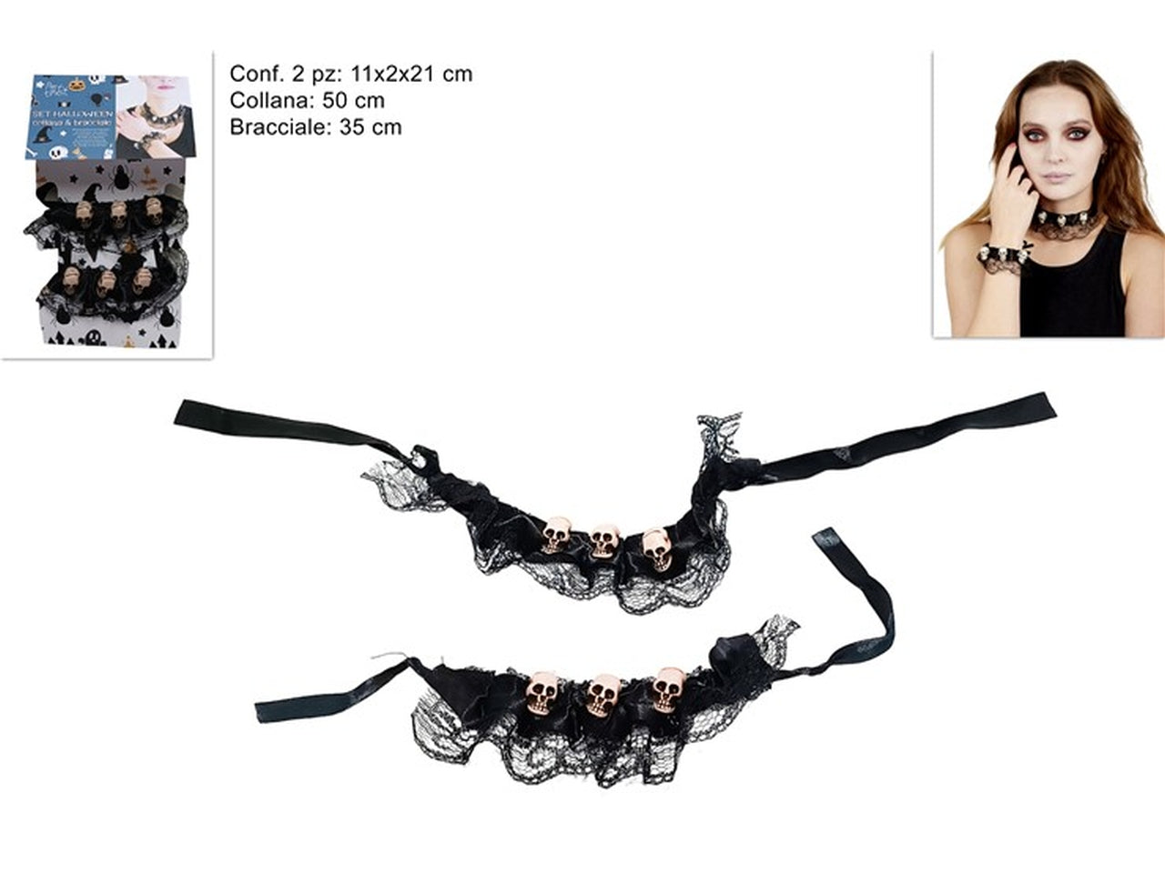 Collana e bracciale con teschi