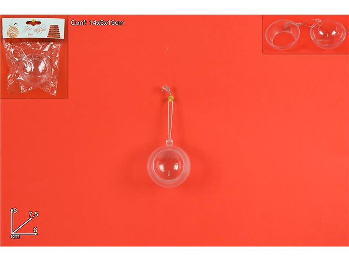 Sfera plastica trasparente aperta 8cm