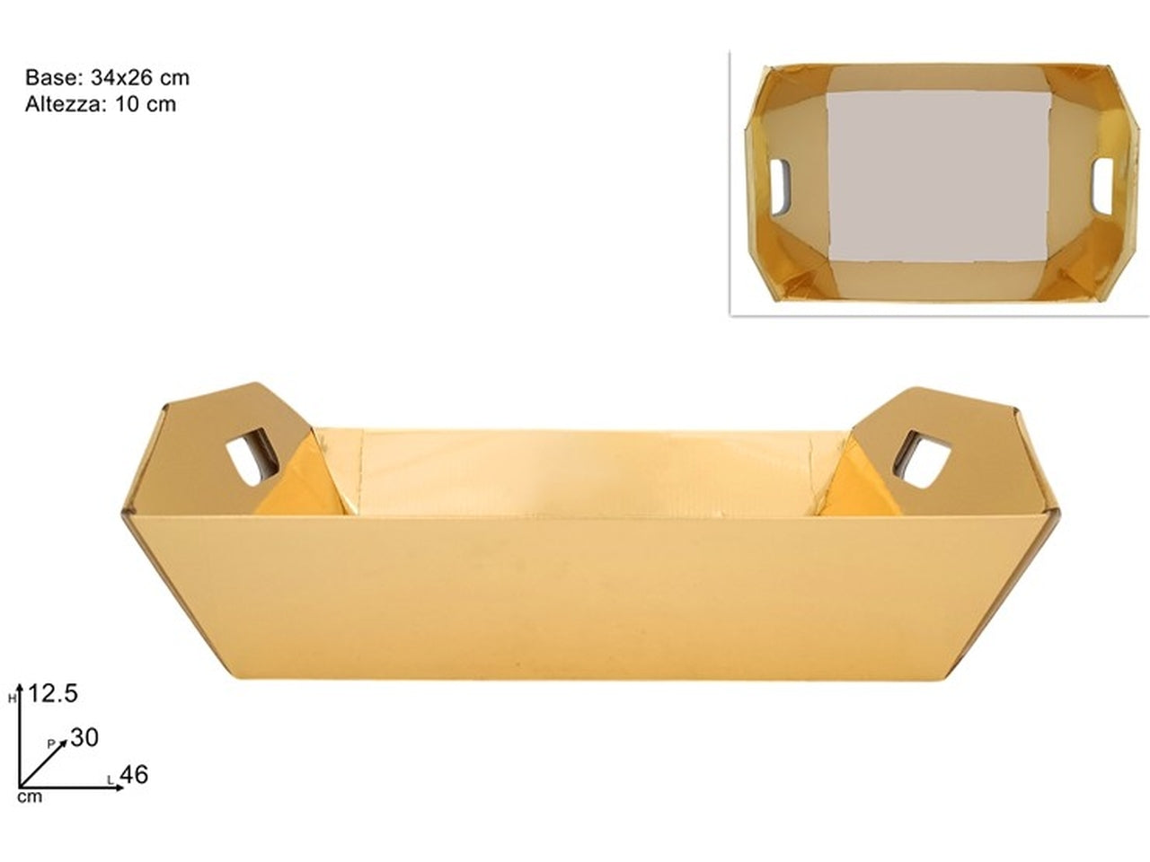 Cesta in cartone misura media oro con maniglie 34x26cm