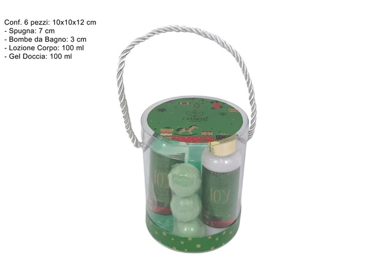 Set da bagno verde con spugna, bombe da bagno,lozione corpo 100ml e gel doccia100ml