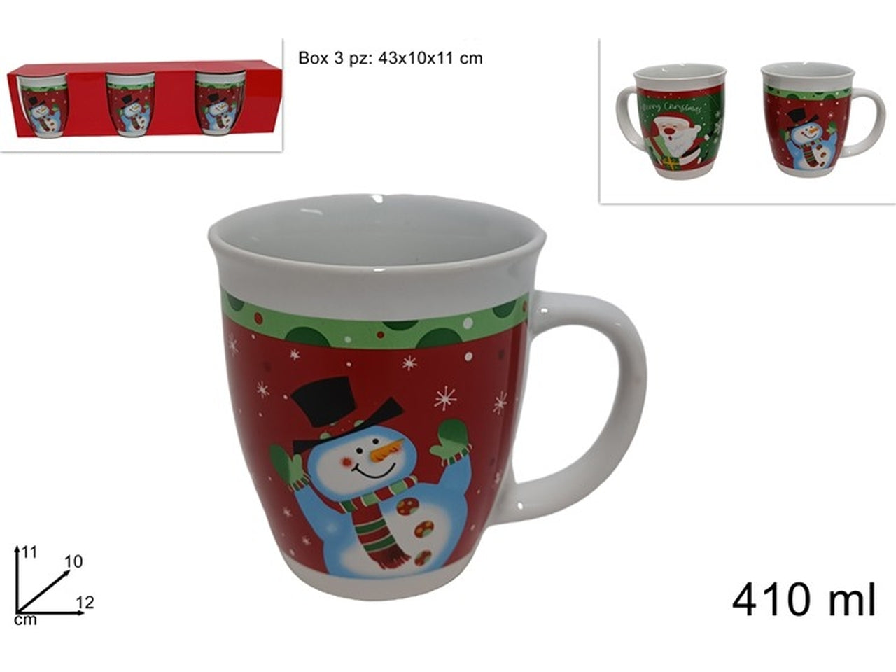 Tazzone natalizio set 3 pezzi da 410ml assortiti