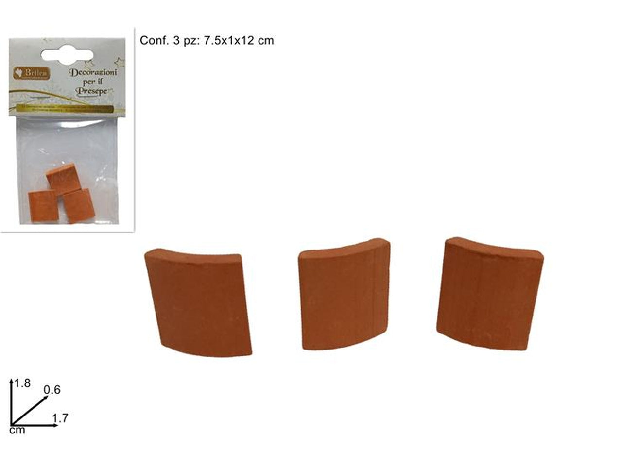 Tegole in terracotta 1,7x1,8cm confezione da 3 pezzi