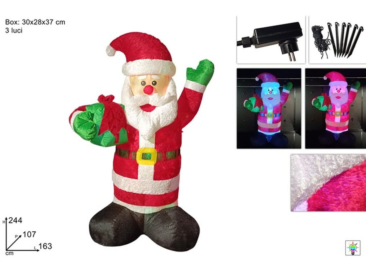 Babbo natale gonfiabile 2,44mt con luci