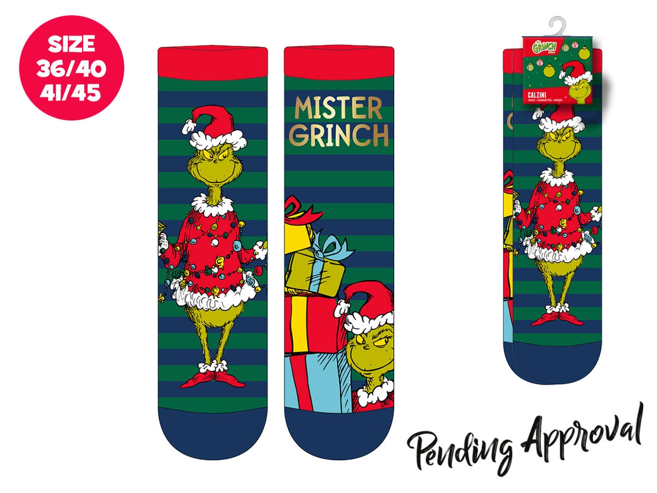 Grinch calzino adulto cartoon nelle  taglia 36/40 e 41/45
