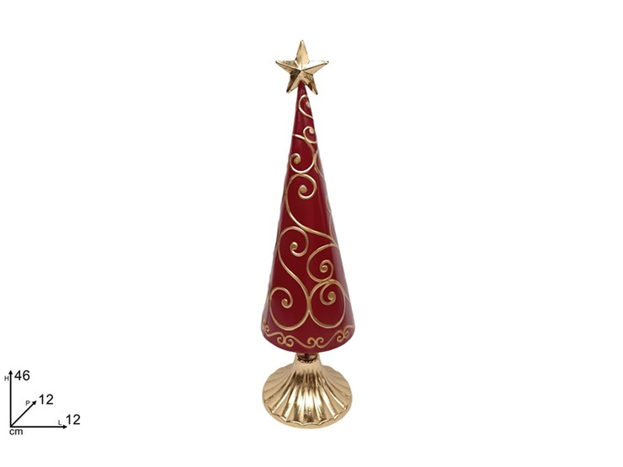 Albero 46cm in latta con decoro rosso e oro