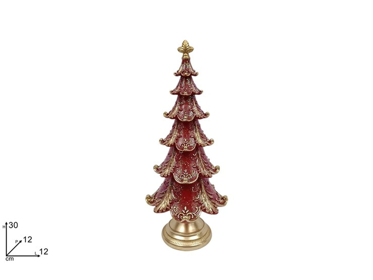 Albero 30cm rosso con decoro oro