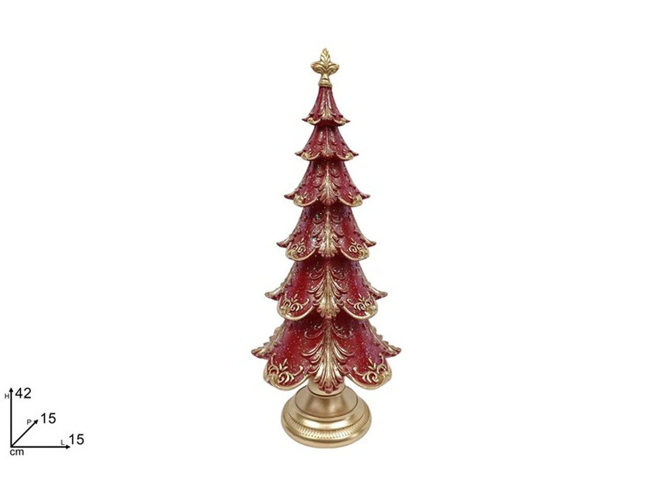 Albero 42cm rosso con decoro oro