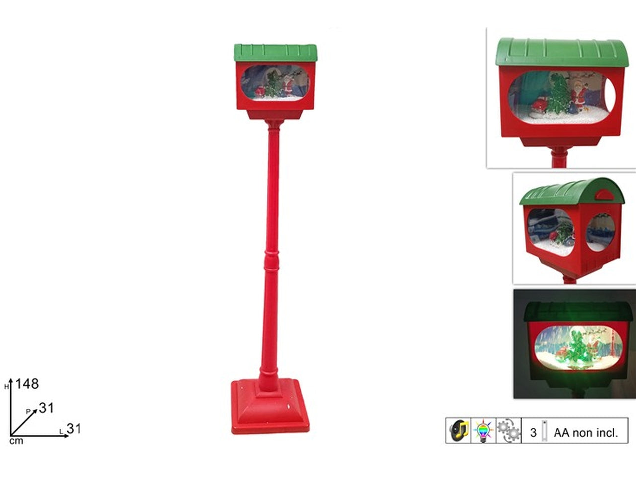 Cassetta postale 148cm con babbo natale, luce, musica e movimento a batteria