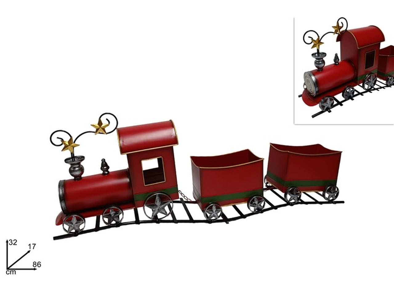 Trenino con vagoni in latta 86xh.32cm rosso