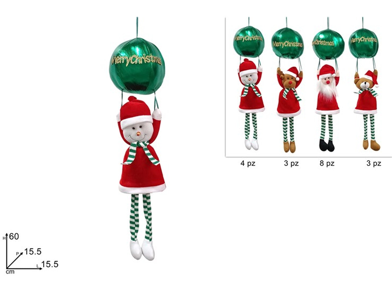 Appendino soggetti assortiti 60cm con palloncino verde