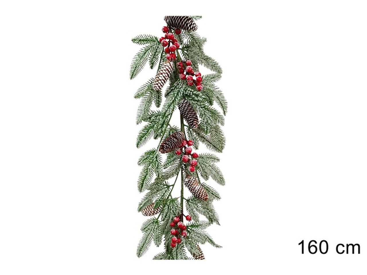 Ghirlanda 160cm con bacche e pigne innevate