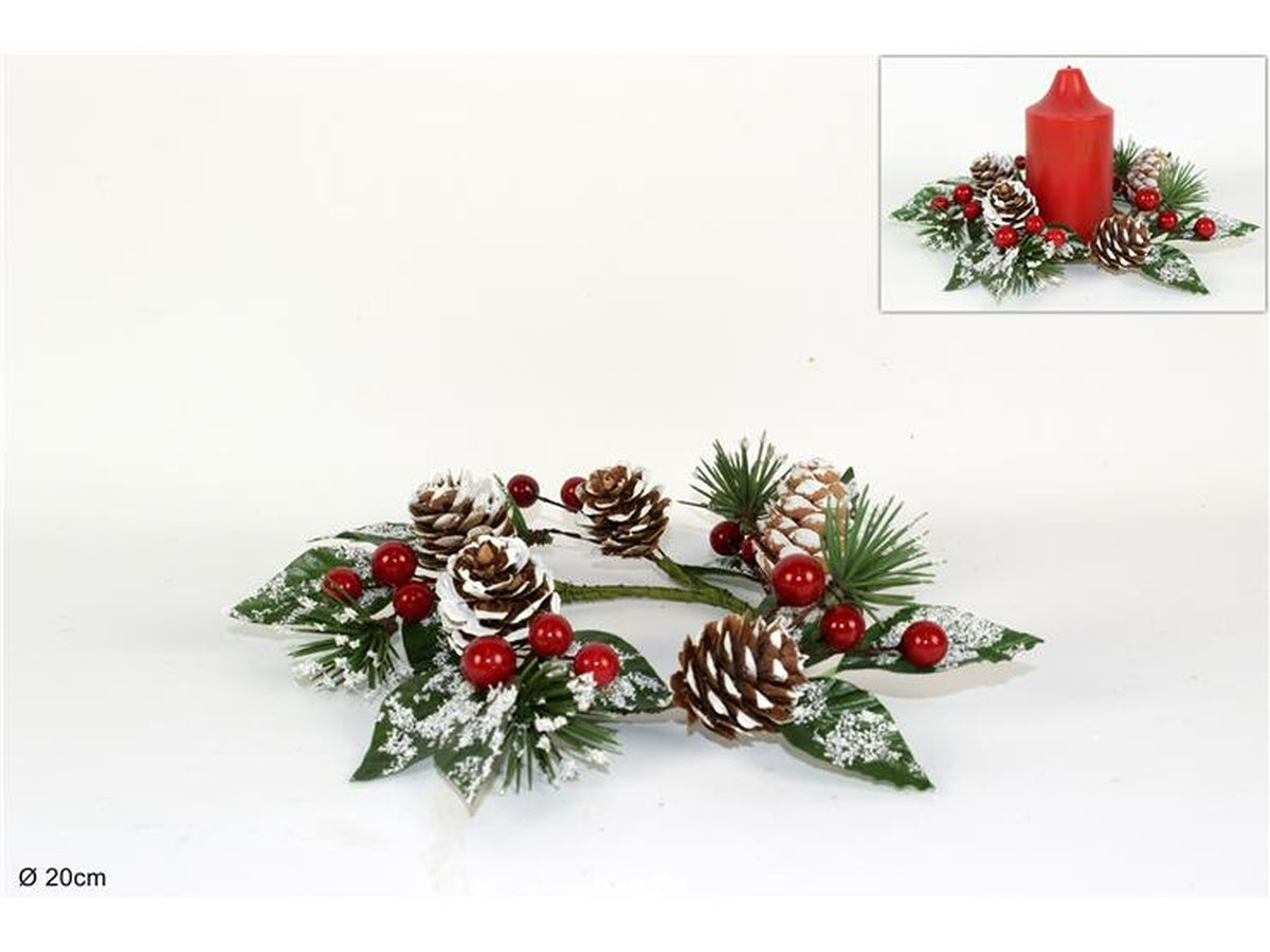 Girocandela 20cm con pigne e bacche