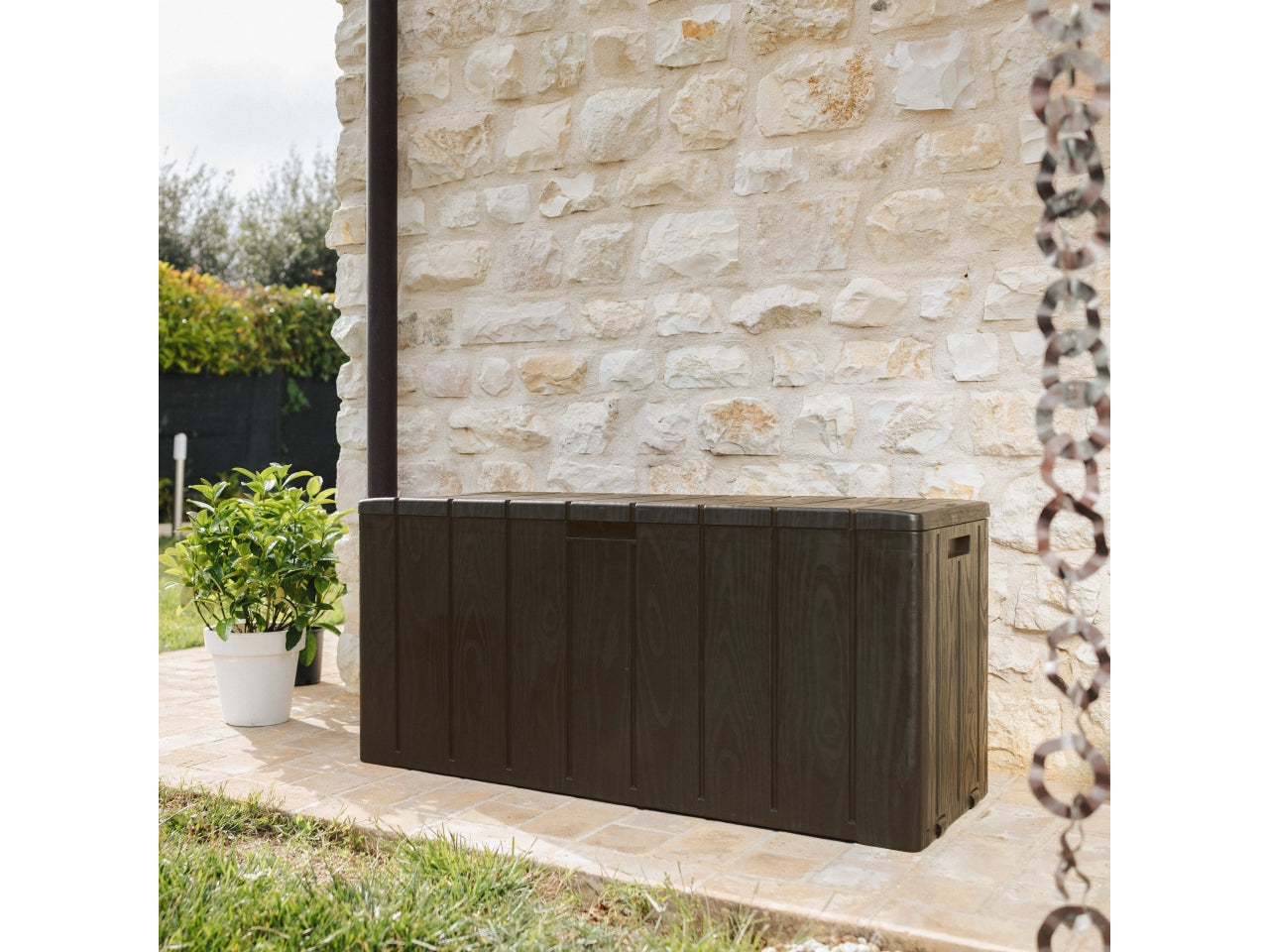 Baule bravo multiuso con seduta per 2 persone effetto legno 270l 118x45xh.56cm marrone