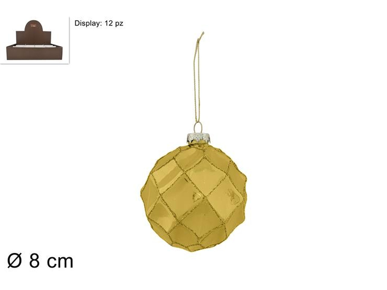 Palla in vetro 8cm oro con rombi oro
