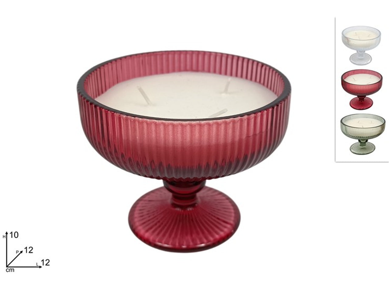Candela con alzatina in vetro 10cm colori assortiti