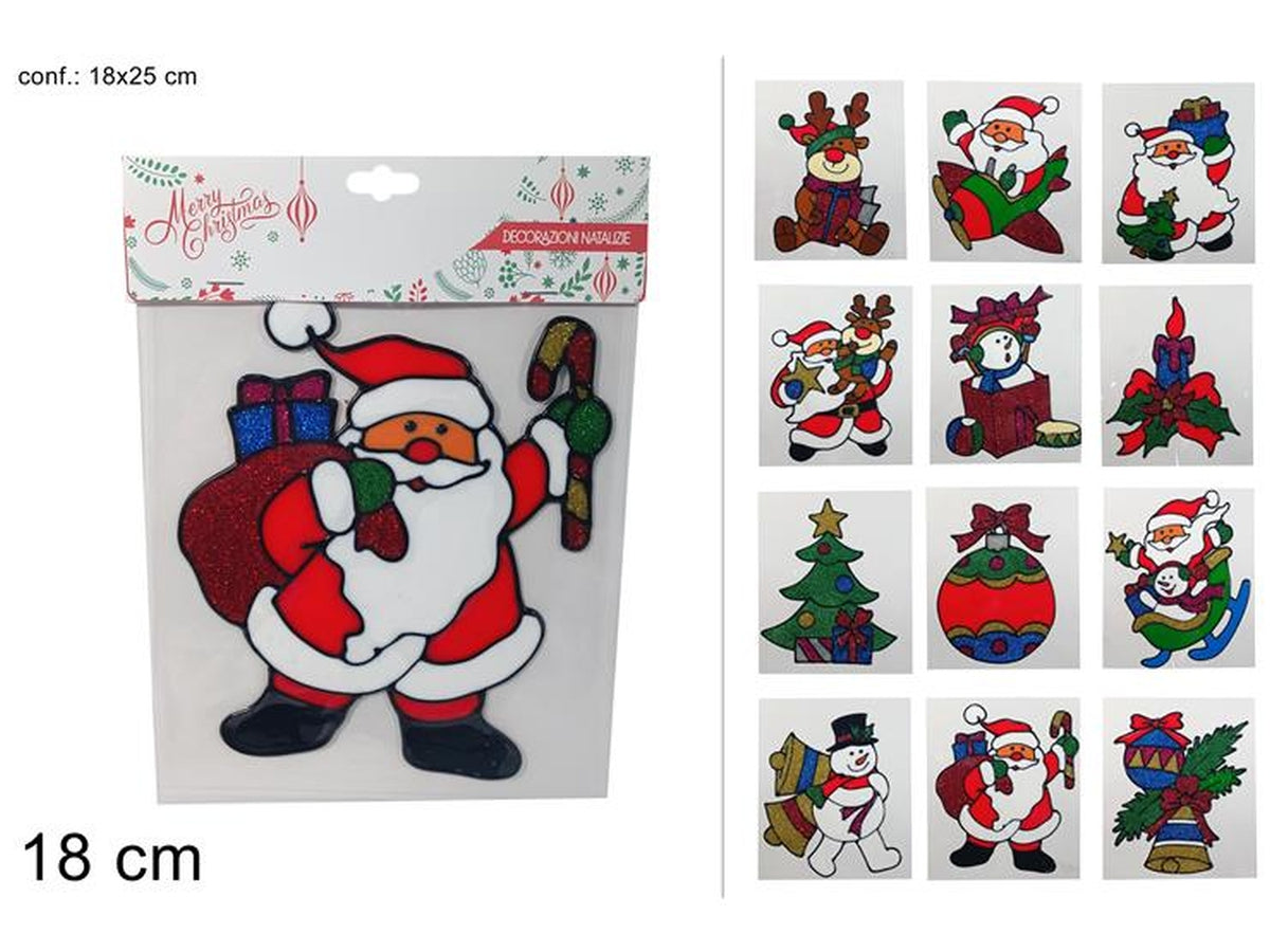 Vetrofania con soggetti natalizi 18cm assortite