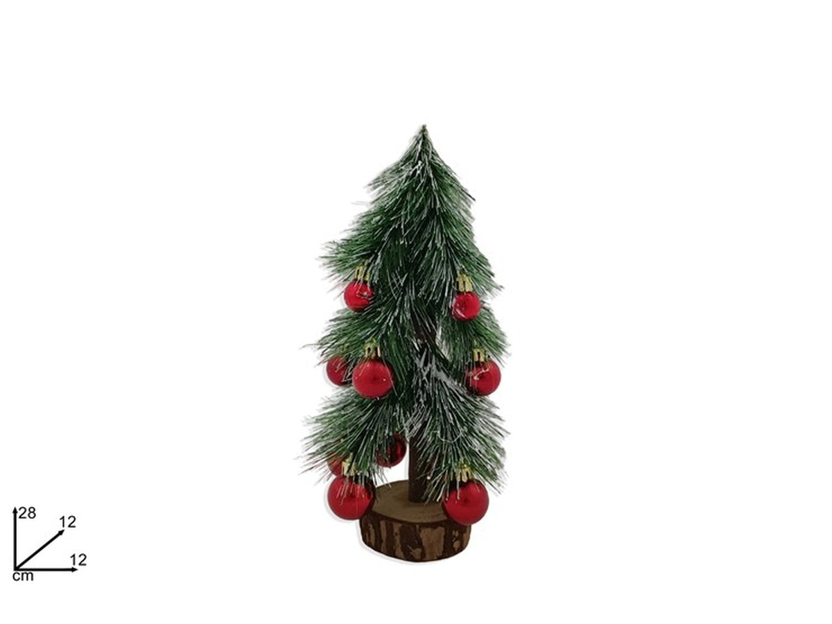 Albero 28cm con tronco e palline rosse