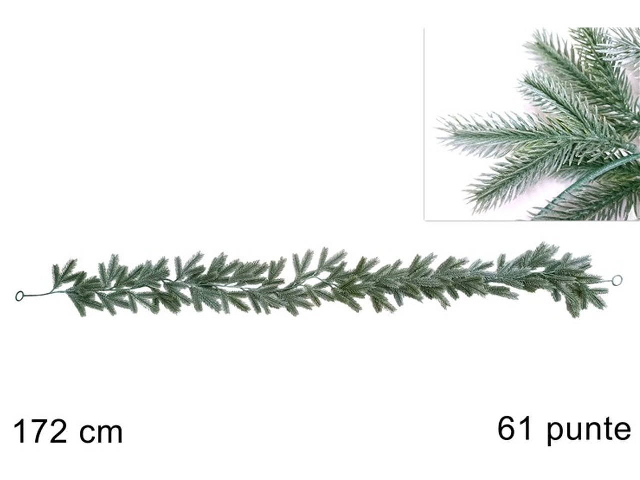 Ghirlanda 172cm verde innevata con 61 punte