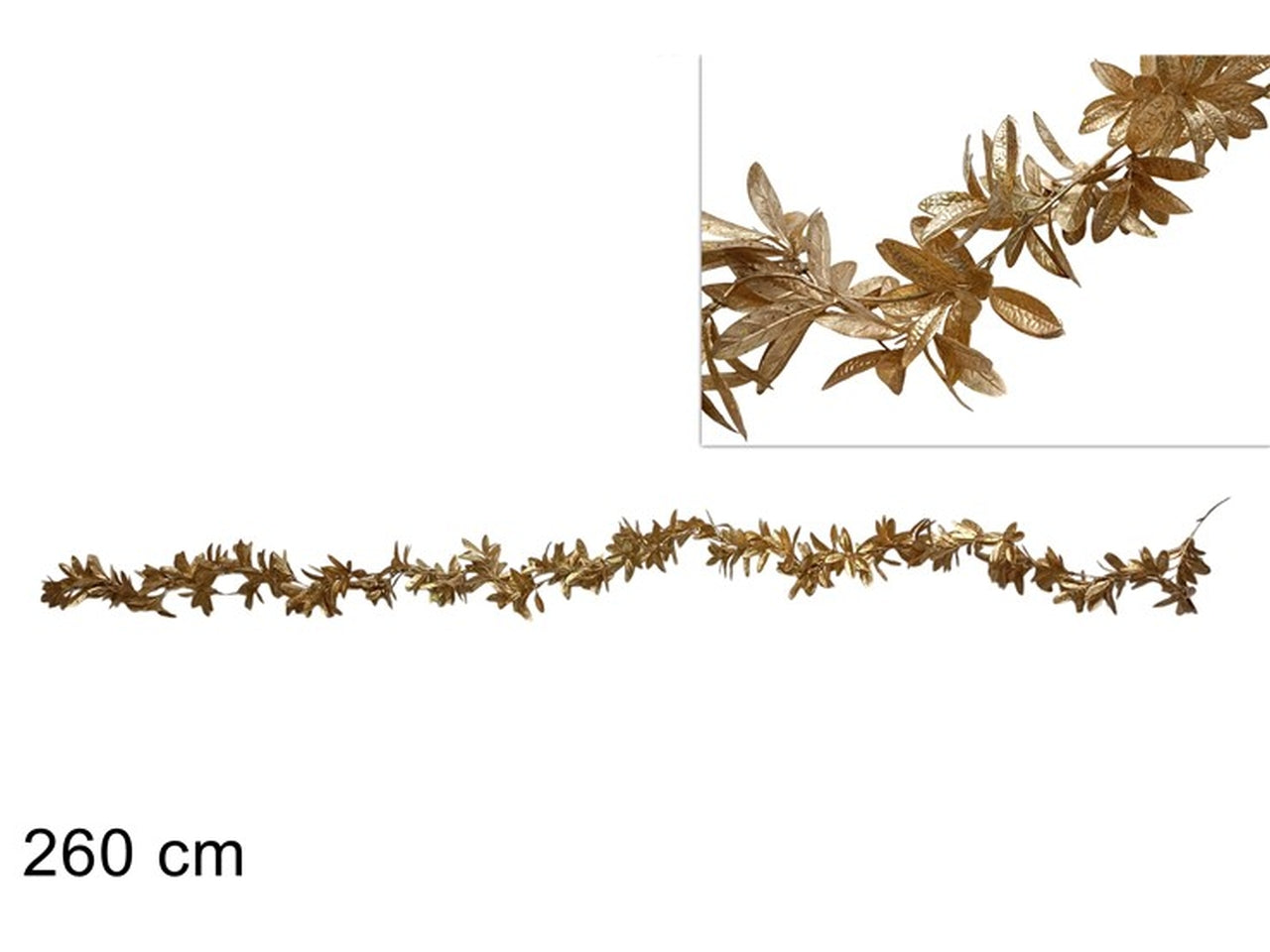Ghirlanda 260cm con foglie glitterate oro