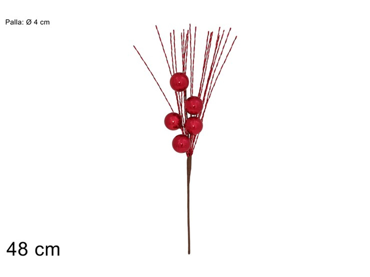 Ramo con fili laminati e palle 48cm rosso
