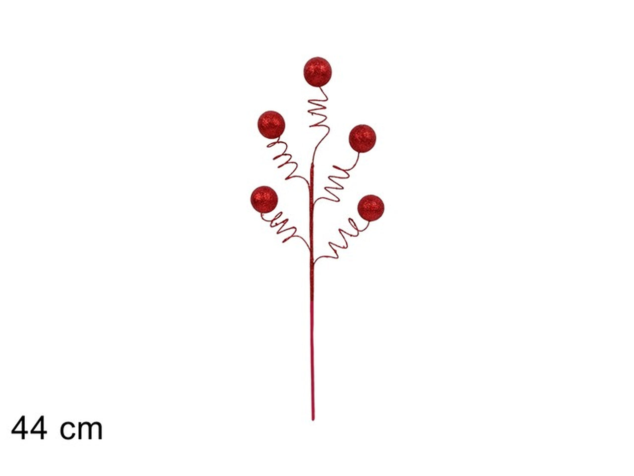 Ramo 44cm con palline glitterate rosso