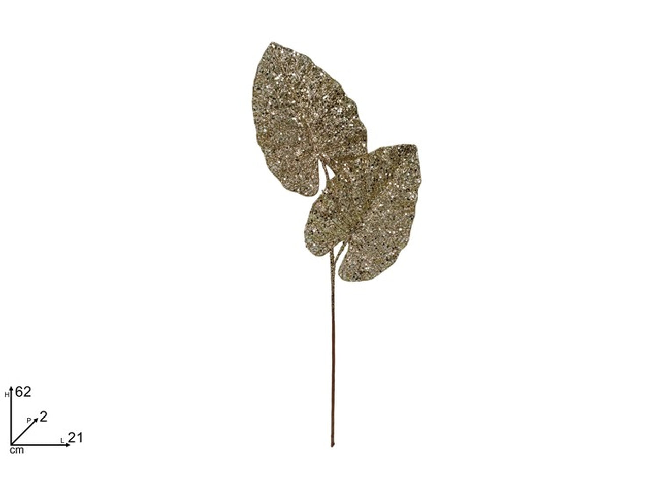 Ramo 2foglie glitterate 62cm champagne