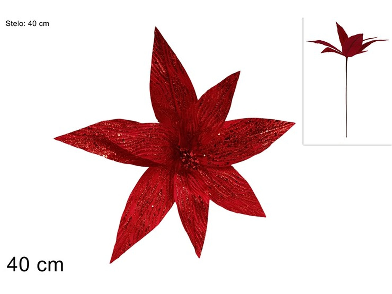 Ramo fiore glitterato 40cm rosso