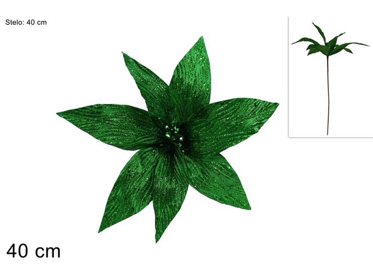 Ramo fiore glitterato 40cm verde