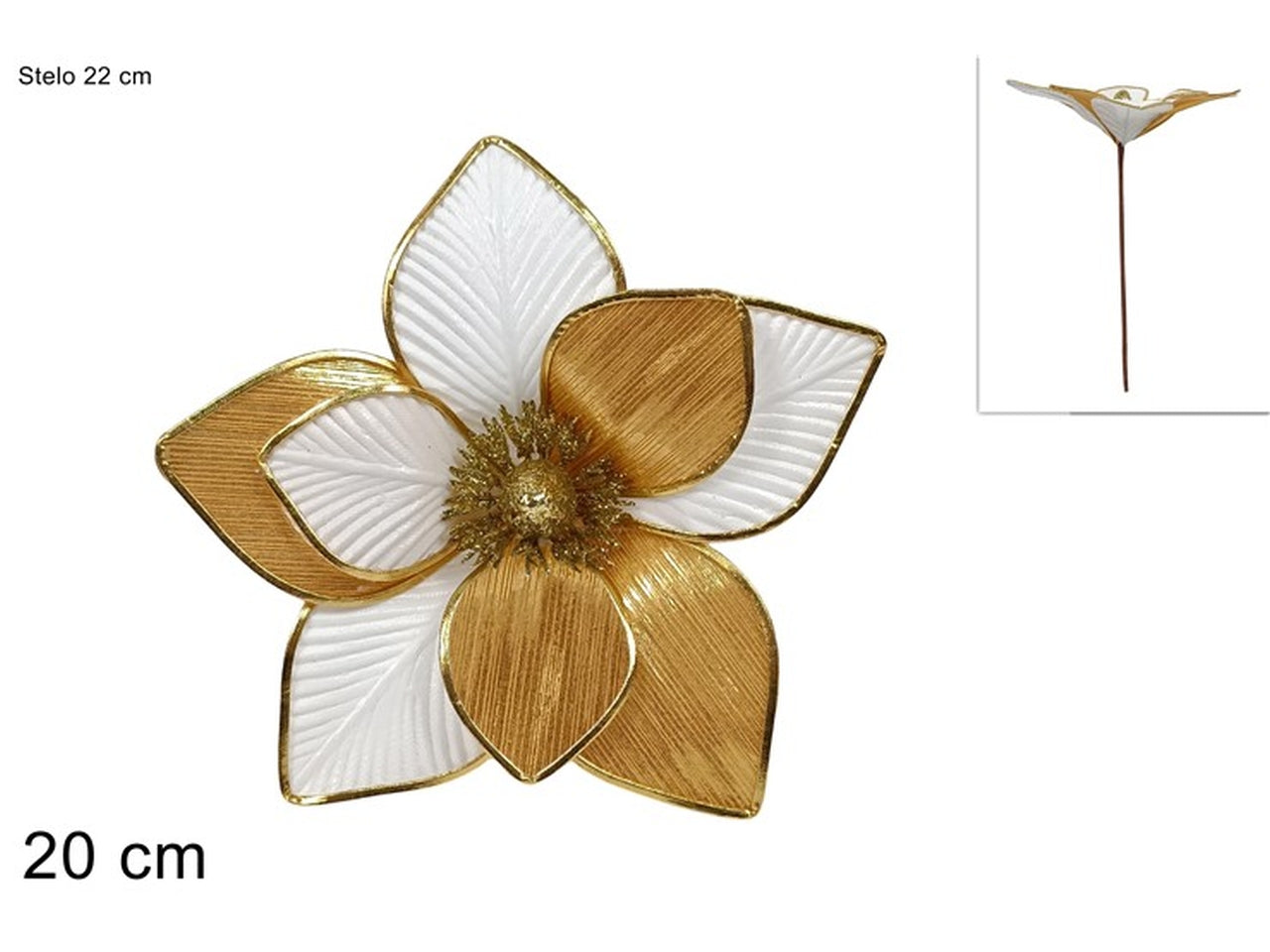 Pick fiore laminato 20cm oro e bianco