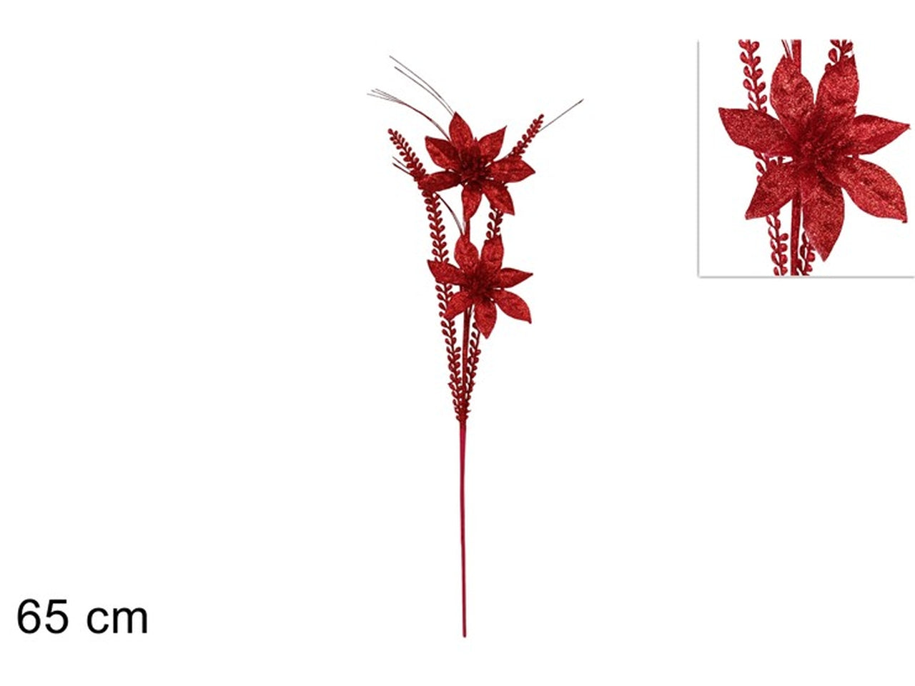 Stelo fiori con foglie glitter65cm rosso