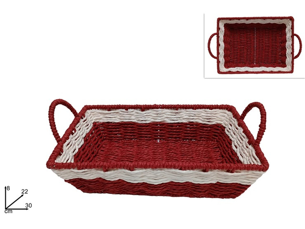 Cesta rettangolare 30x22xh.8cm rosso e bianco