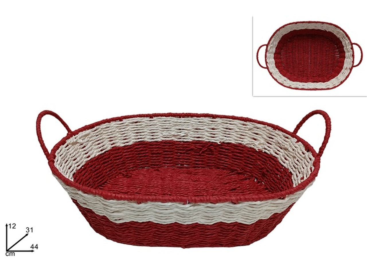 Cesta ovale 44x31xh.12cm rosso e bianco