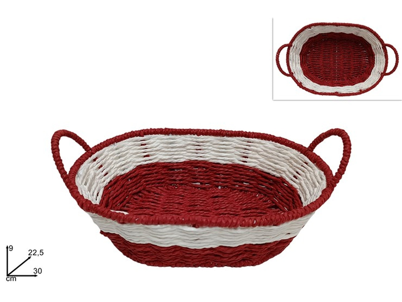 Cesta ovale 30x22,5xh.9cm rosso e bianco