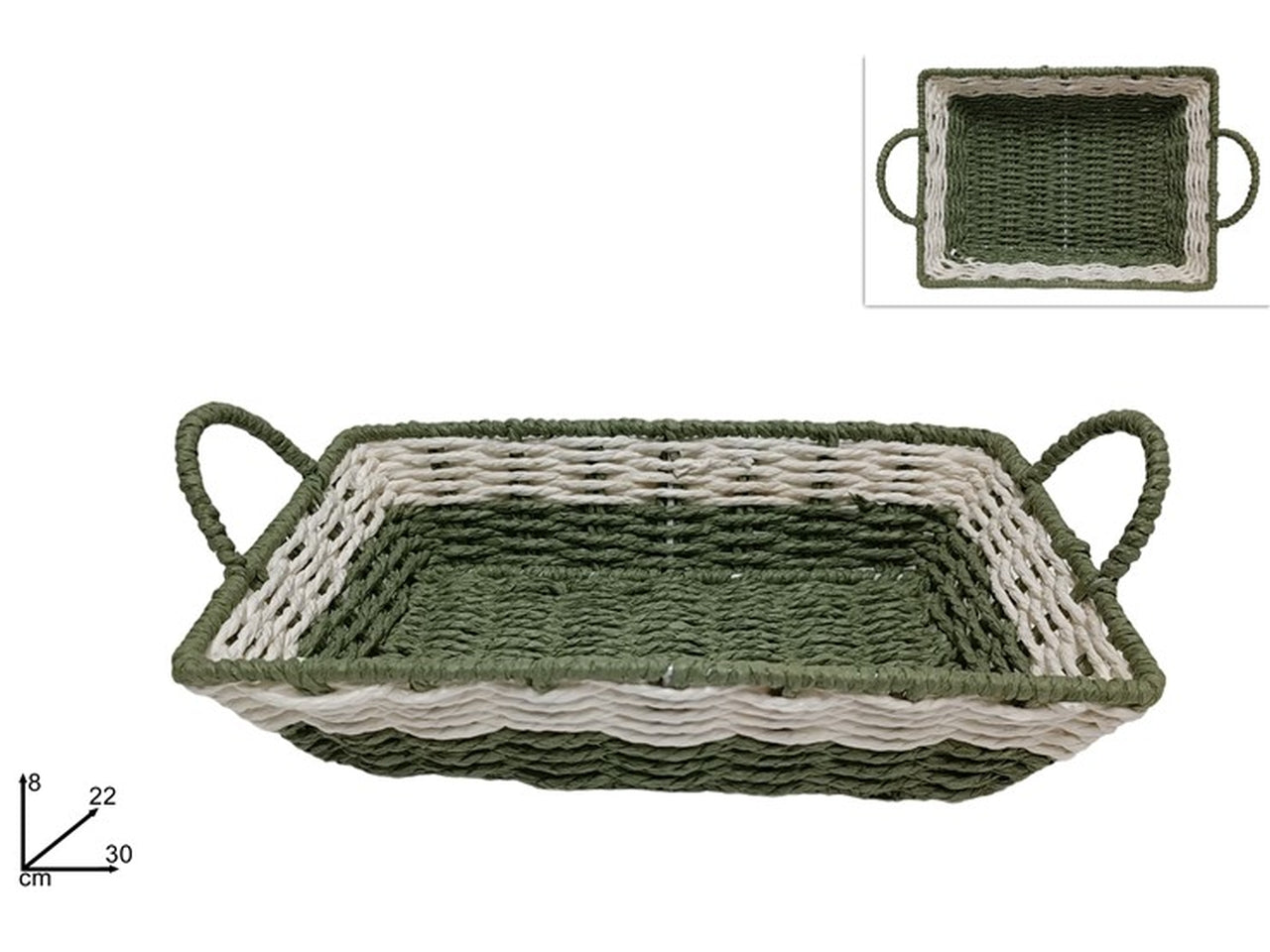 Cesta rettangolare 30x22xh.8cm verde e bianco