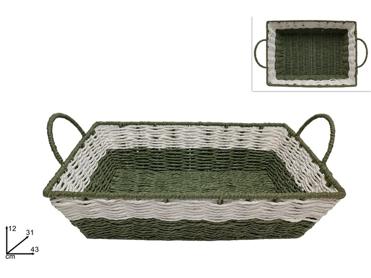 Cesta rettangolare 43x31xh.12cm verde e bianco