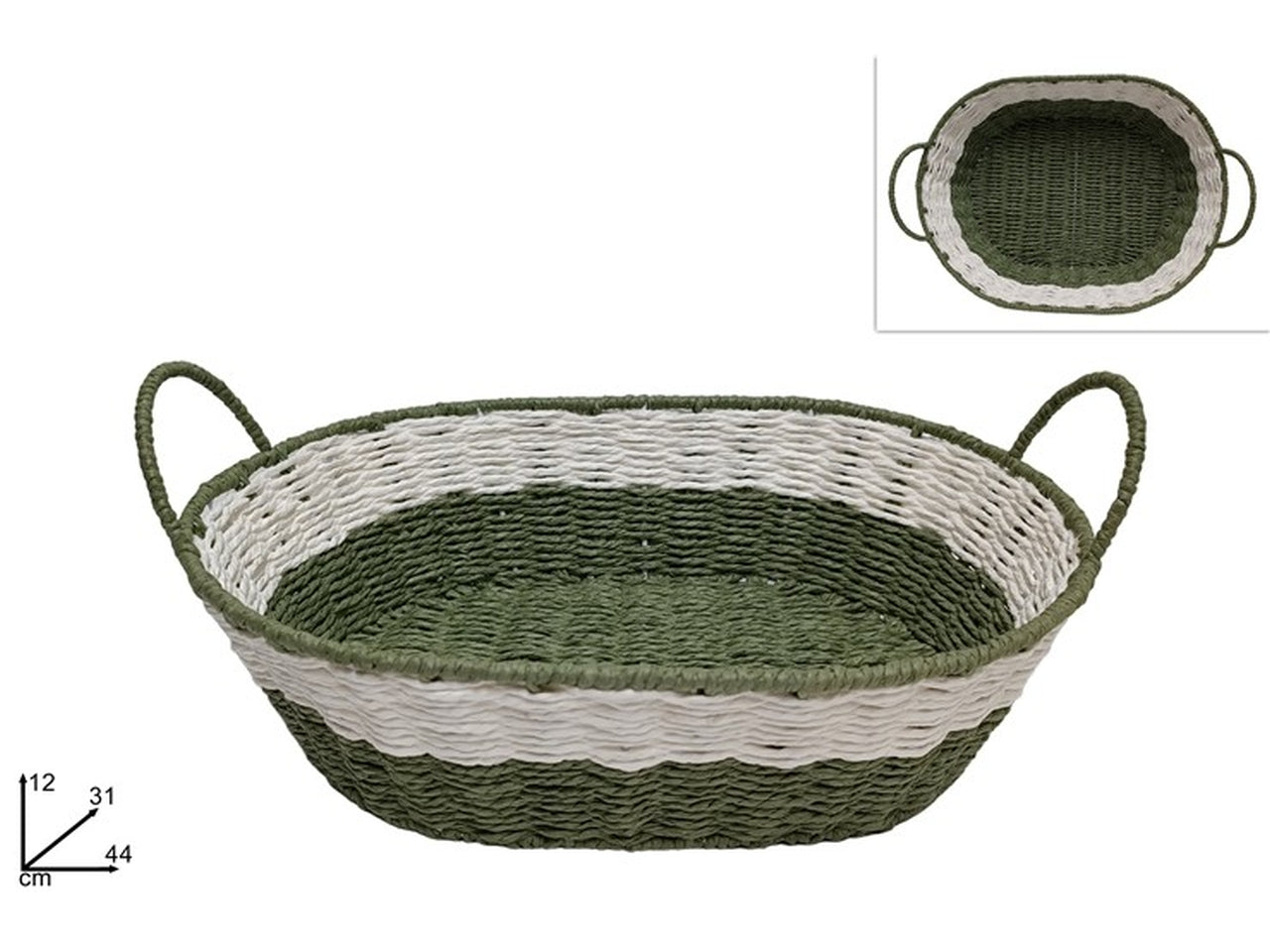 Cesta ovale 44x31xh.12cm verde e bianco