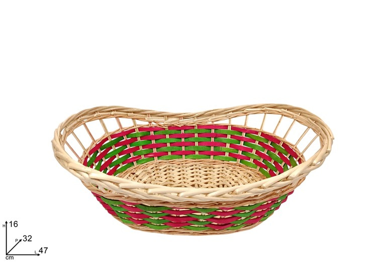 Cesta ovale 47x32xh.16cm naturale, rosso e verde