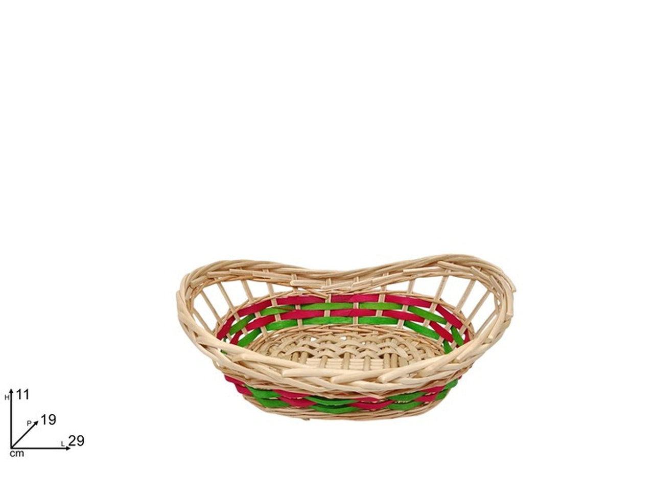 Cesta ovale 29x19xh.11cm naturale, rosso e verde