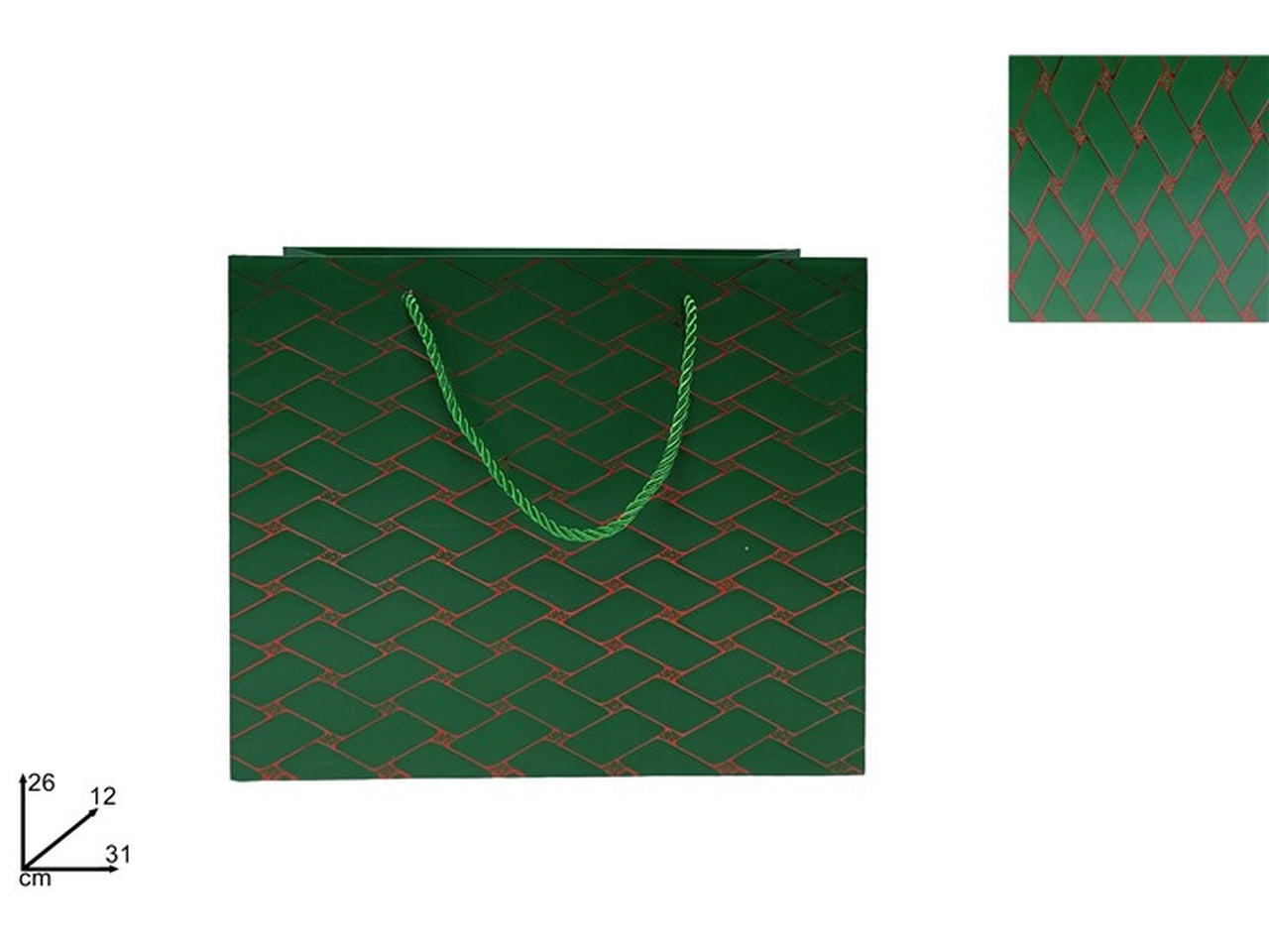 Shopper 31x26x12cm effetto trapunta verde rosso