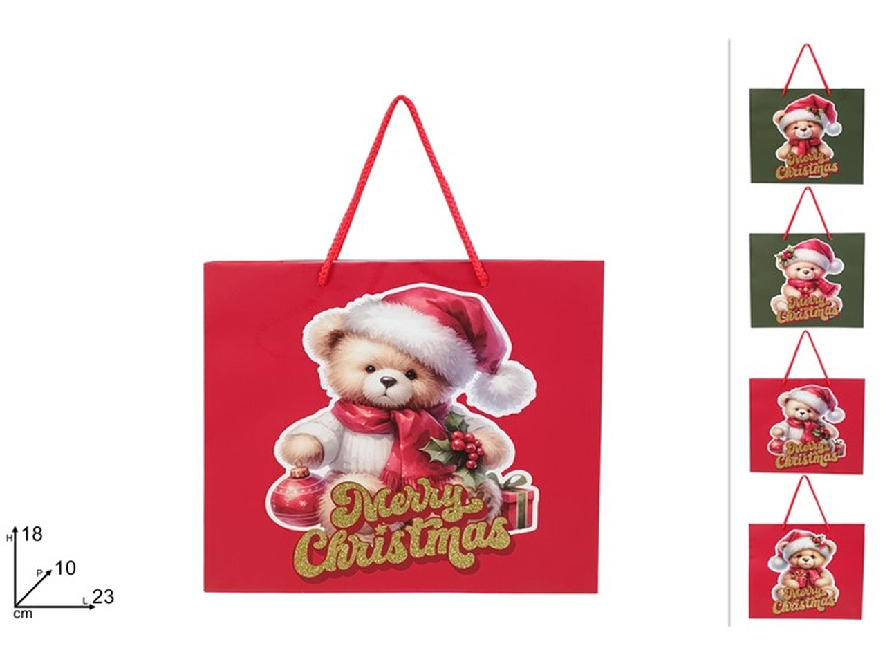 Shopper orizzontale orsetto natalizio 23x18x10cm assortite