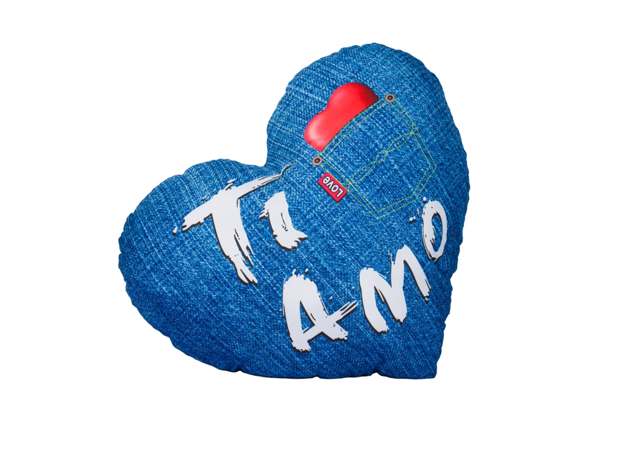 San valentino cuscino cuore 60cm tessuto stampa jeans in 2 assortimenti
