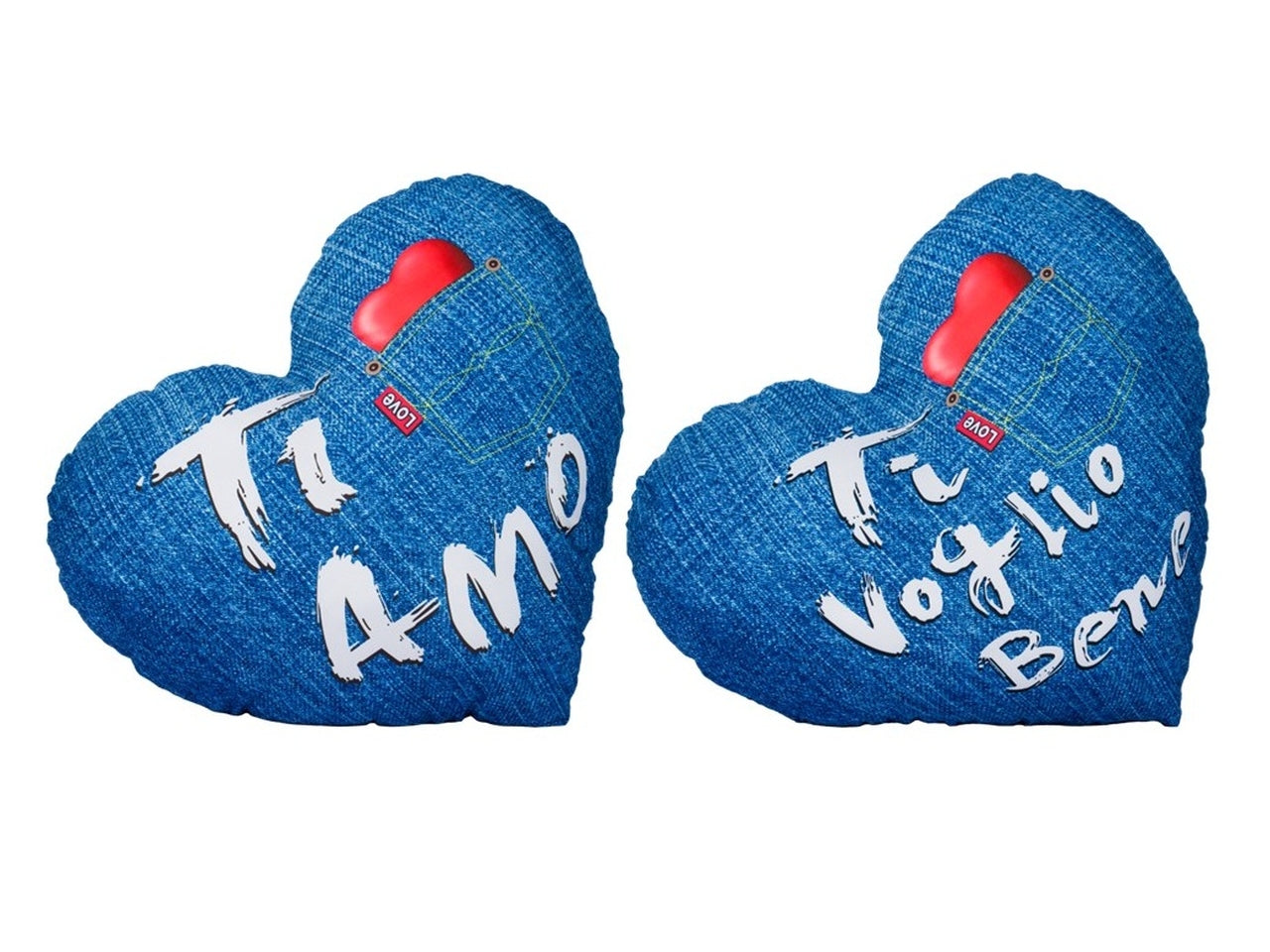 San valentino cuscino cuore 60cm tessuto stampa jeans in 2 assortimenti