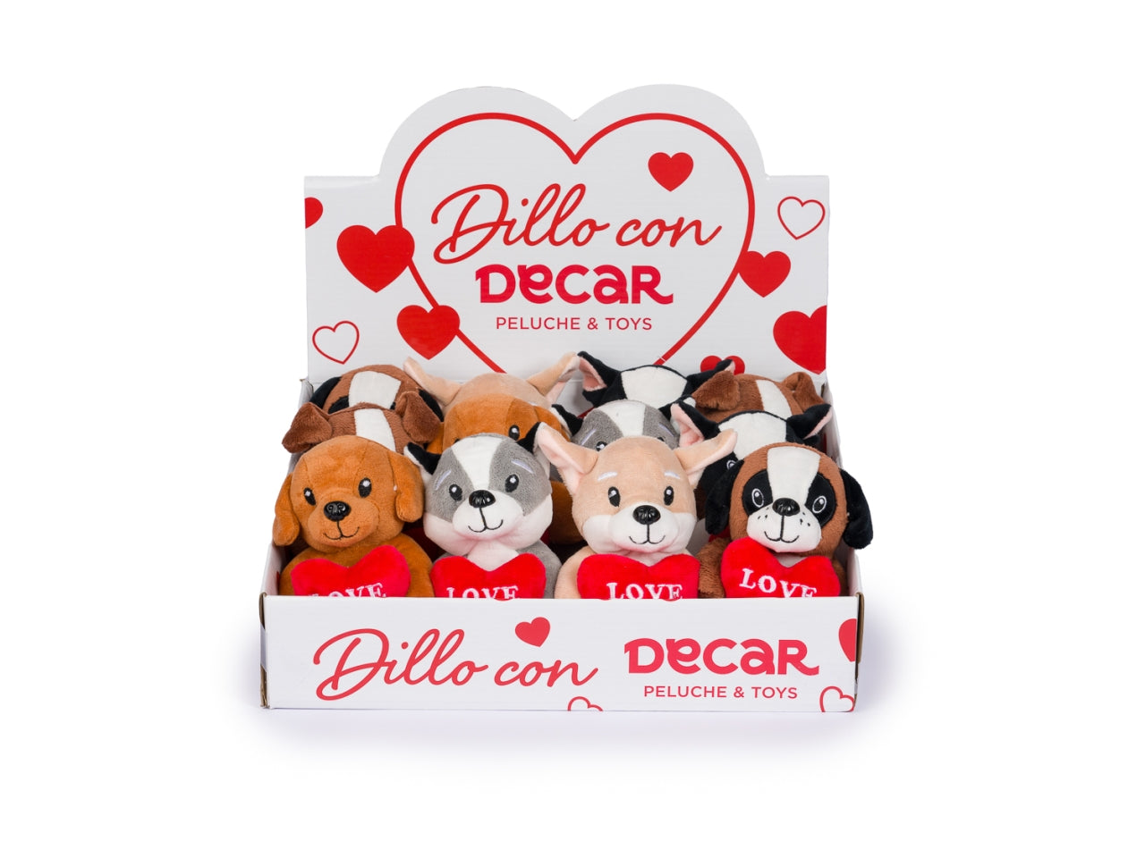 Peluche cagnolini h.14cm con cuore love in 6 assortimenti