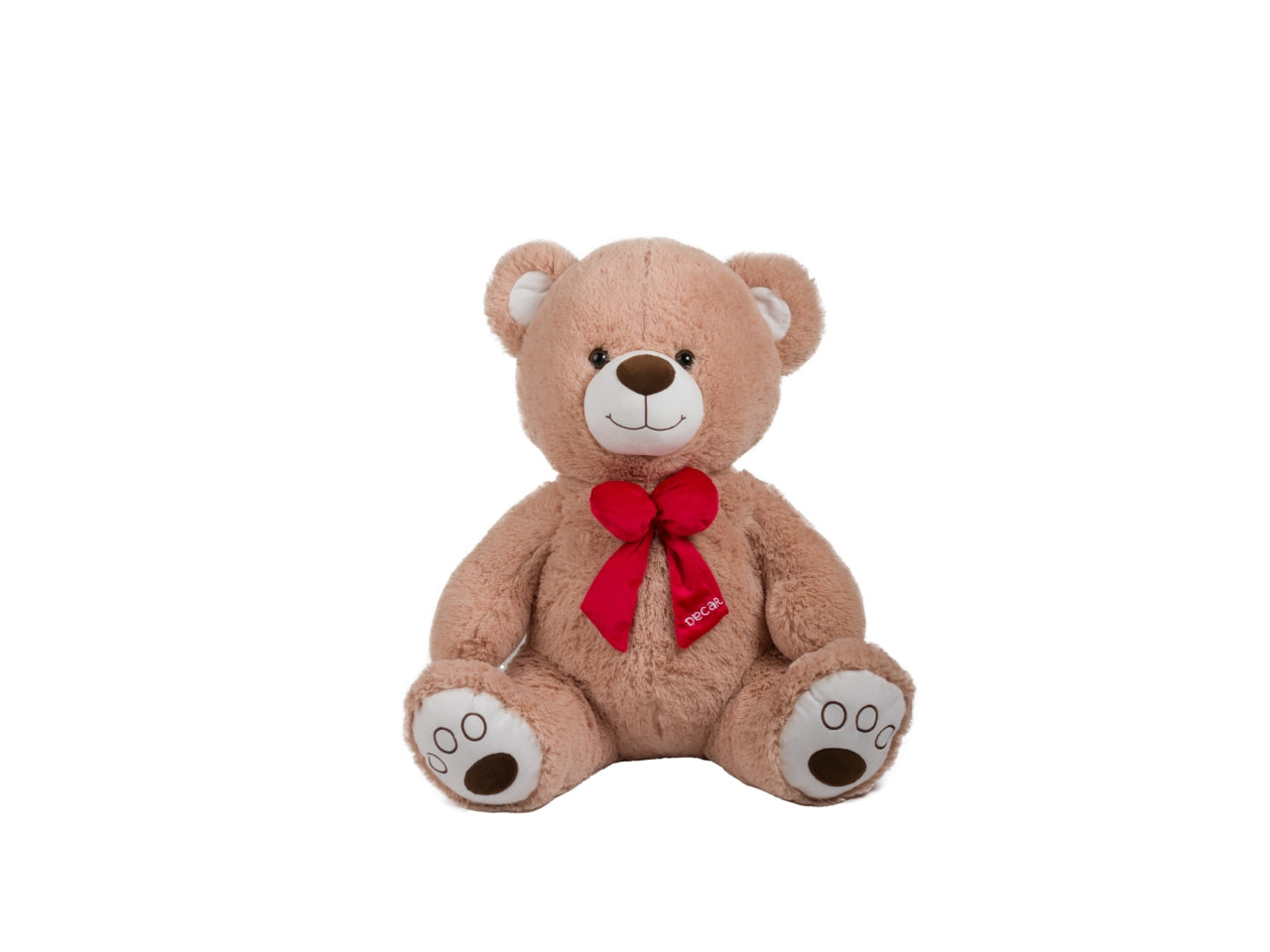 Peluche  Orso Seduto Beige H55Cm con Fiocco Rosso
