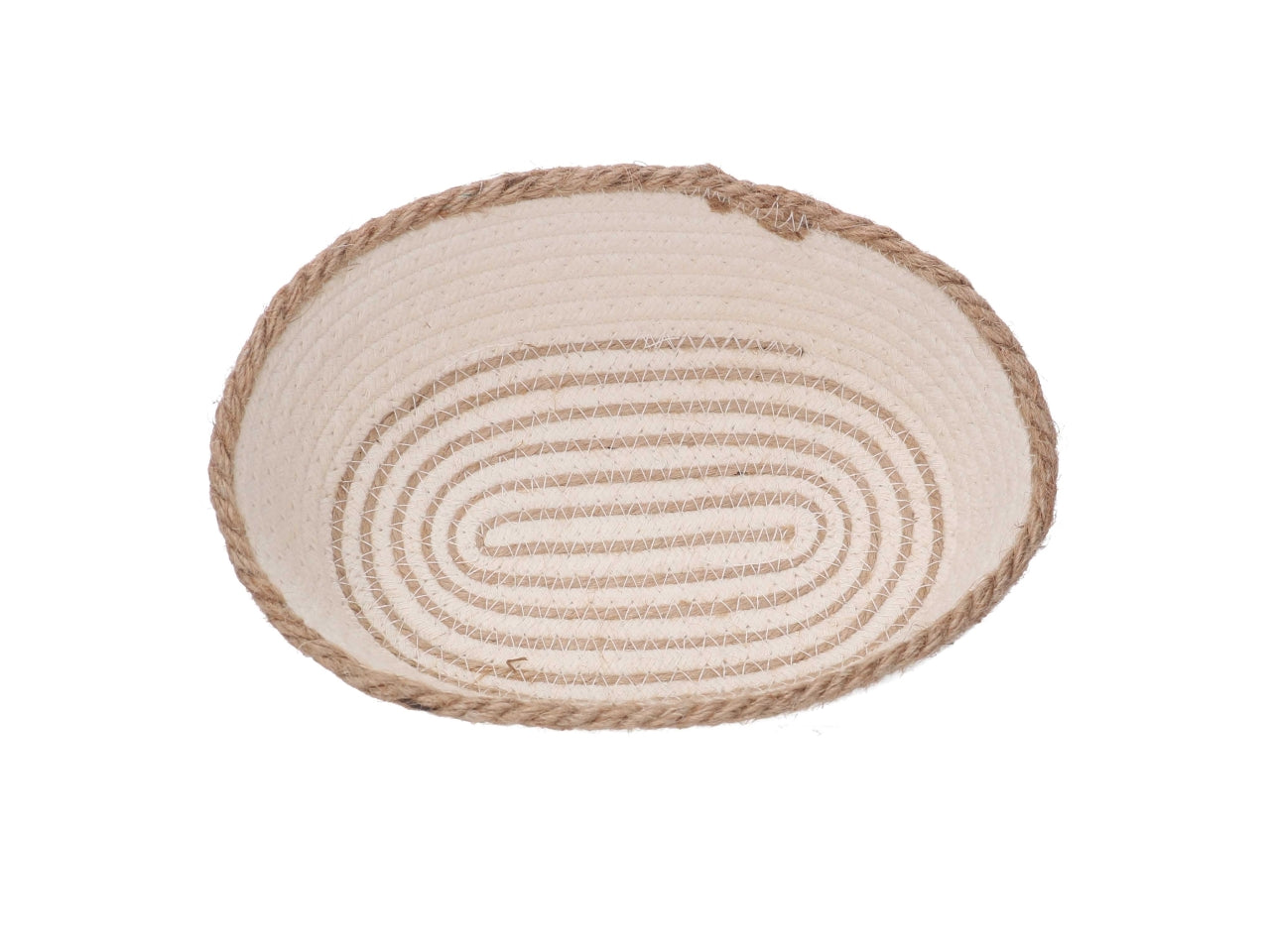 Cestino ovale in tessuto 22x16xh7cm bianco con bordo corda